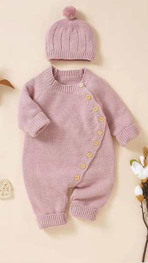 Personalized Knit Baby Romper & Hat Set